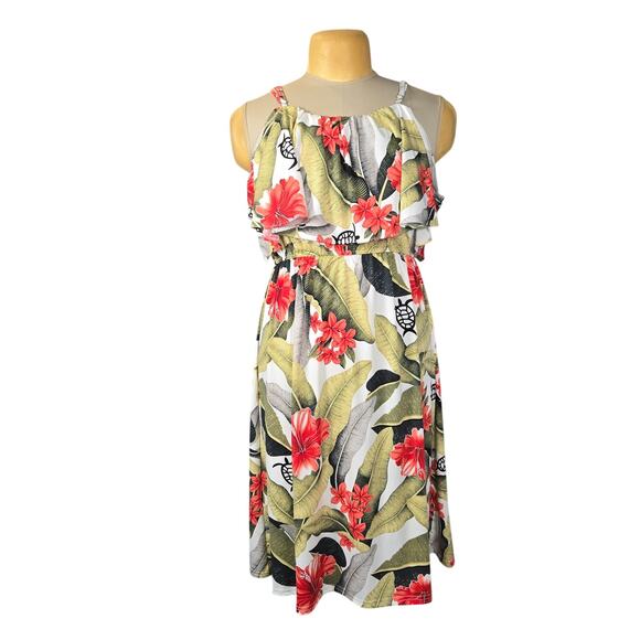 S&S Aloha Fashion Womens Midi Sundress Floral Hibiscus Turtles Stretch Vacation - Picture 1 of 10